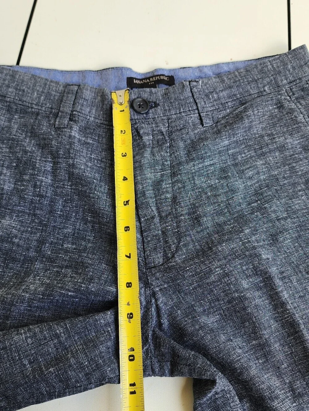 Banana Republic Men Solid Blue Linen Cotton Flat Front Chino Cambridge Shorts 30